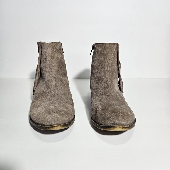 Lucky Brand Taupe Gray Suede Fringe Beeliner Booties - Picture 4 of 10